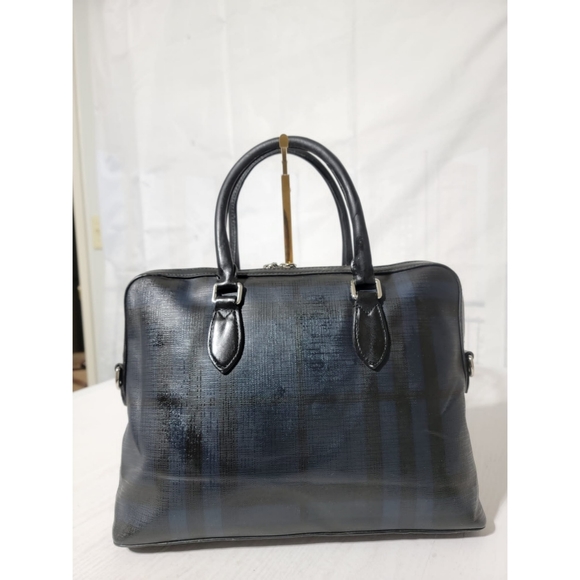Authentic BURBERRY Hambleton London Check Briefcase Messenger Bag Blue - Picture 3 of 13